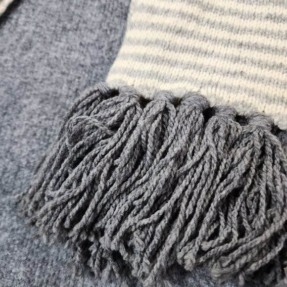 Fisherman out of Ireland Striped Scarf Donegal Cream Knit Fringe Pure New Wool - Picture 2 of 12